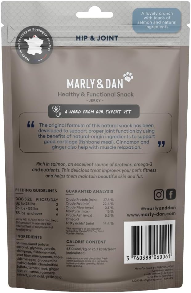 Marly & Dan Baked Salmon Jerky Snack Bar for Dogs w/Sweet Potato & Glucosamine - Treats Dogs Adore, Naturally Healthy & Functional Hip & Joint Recipe, Rich in Omega 3/6, 6 oz