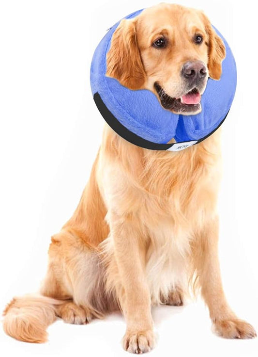 Inflatable Dog Cone,Adjustable Recovery Collar for Dogs After Surgery,Prevent from Biting & Scratching,Not Block Vision (L, Blue)