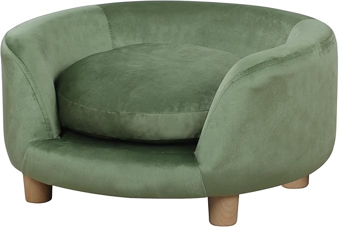 Dog Sofas and Chairs for Small Pet/Dog Sofa Chair with Soft Velvet Fabric / /Wooden Frame Cat Sofa Chair/Dog Sofa Bed with Washable Cushion for Small Dog Rest Using (green)