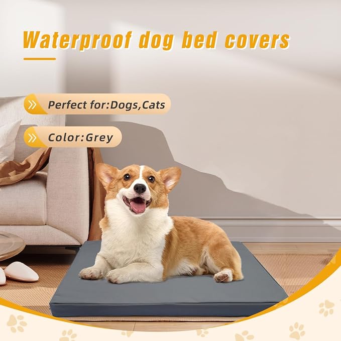 Pet Bed Cover XL 44x32x3.5'' Dog Bed Covers Waterproof Dog Bed Covers Large Dog Bed Washable Removable Cover Dog Bed Covers Replacement Washable Dog Bed Covers with Zipper,Grey