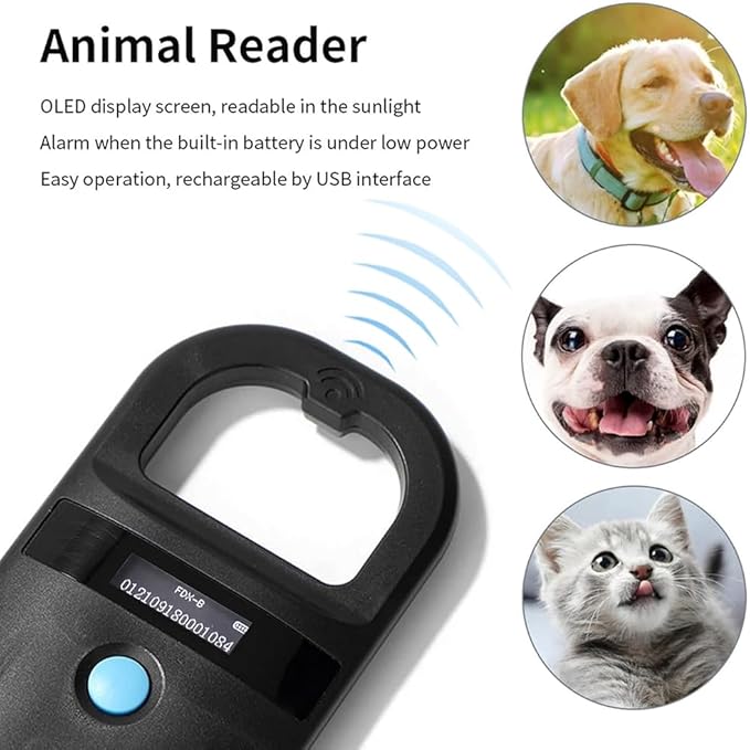 Microchip Reader, Pet Microchip Scanner with Display Screen Supports FDXB (ISO11784 / 11785) and EMID, Microchip Scanner for Dogs Cats Pigs Animal (Black