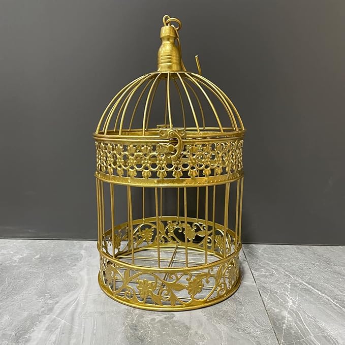 Round Birdcages Vintage Decorative Iron Bird cage Wedding Decor Flower cage Decor Props Hanging Flower Frame Bird cage decorCenterpieces Small Birds Wedding Party Indoor Ourdoor Decoration (Gold)