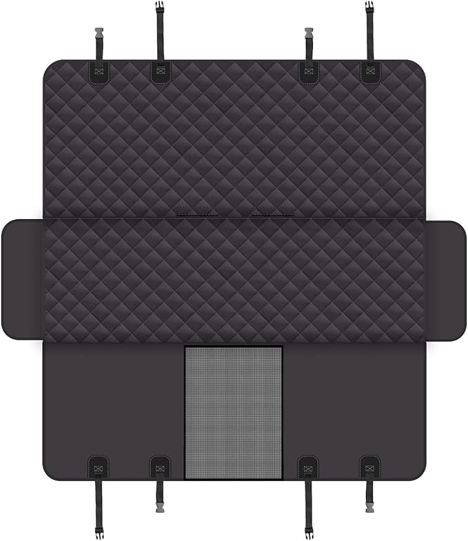 Dog Back Seat Cover Protector for Cars SUV and Trucks with Mesh Window, Scratchproof Nonslip and Waterproof Material Upgraded Version with Dog Leash(Black)