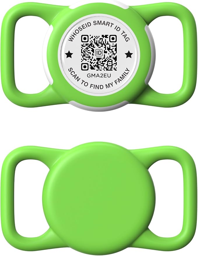 QR Code Airtag Holder, Scan QR Code Send Location Alert Email, Waterproof Full Body Protection Anti-Lost Air Tag Case, Airtag Accessories for Dog, Cats, Collar, Backpack (Green, Regular)