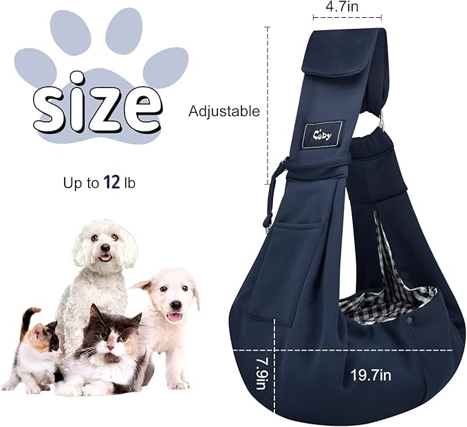 CUBY Dog and Cat Sling Carrier - Hands Free Reversible Pet Papoose Bag - Soft Pouch and Tote Design - Suitable for Puppy, Small Dogs Cats Outdoor (Blue, Adjust strap 1.0)