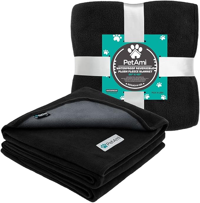 PetAmi Waterproof Dog Blanket for Medium Large Dog, Pet Puppy Blanket Couch Cover Protection, Fleece Cat Washable Throw, Couch Sofa Furniture Protector, Reversible Soft Plush, 40x60 Black/Gray