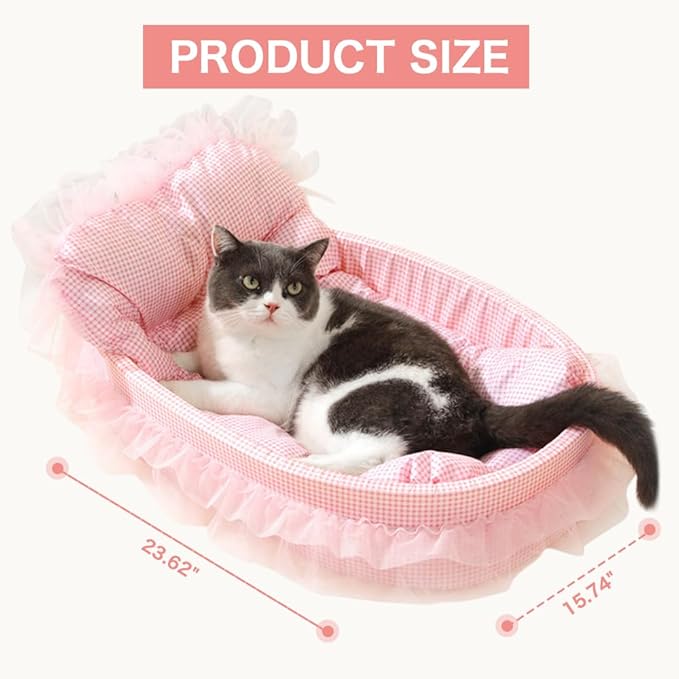 pawstrip Pink Dog Bed Washable Princess Cat Couch Soft Plush Pet Sofa Nest Mat Anti-slip Puppy Cave Beds Cute Cozy Kitten Doggy Kennel Cushion Small Medium Dogs Cats Sleeping Pad (Light pink, L)