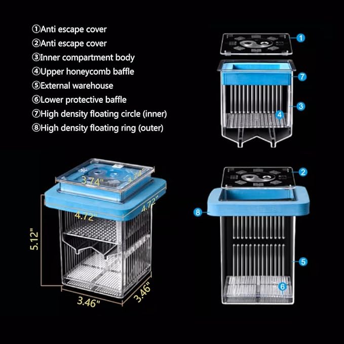 La La Pet® Floating Fish Breeding Box with Lid Parent Fish and Baby Fishes Aquarium Divider Hatching Box with Adjustable Floating Ring Transparent Incubator