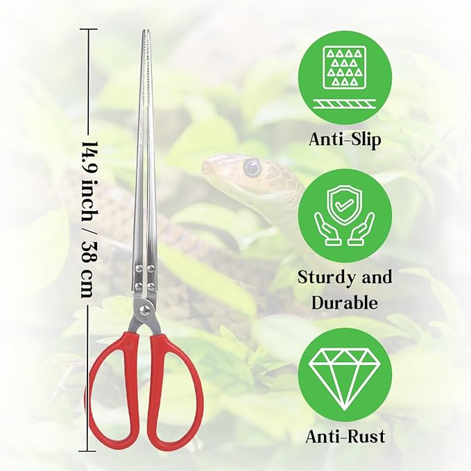 Snake Feeding Tong, 15 Inch Reptile Feeding Tongs, Easy-Grip Large Tweezers, Reptile Supplies for Terrarium Axolotl Bearded Dragon Ball Python Tank Accessories (38 cm)