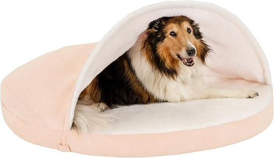 Furhaven 44" Round Cooling Gel Dog Bed for Large Dogs w/ Removable Washable Cover, For Dogs Up to 80 lbs - Sherpa & Suede Snuggery - Cream, 44-inch