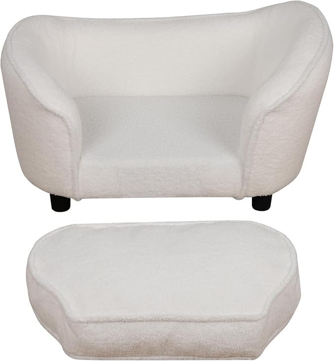 Pet Sofa Bed, Velvet Pet Couch Chair with Removeable & Washable Cushion for Small Dogs & Cats (white)