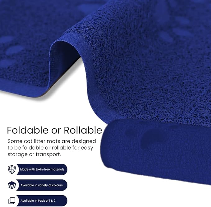 Andalus Medium Cat Litter Mat, Pack of 1 - Waterproof, Non-Slip & Easy to Clean Cat Litter Box Mat for Extra Efficient Pet Litter-Trapping, Blue (23.5” X 15.75”)