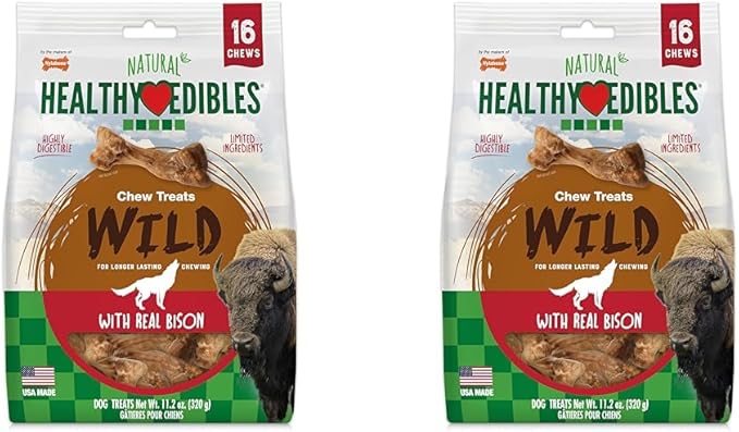 Nylabone Healthy Edibles WILD Natural Long-Lasting Bison Flavor Bone Chew Treats for Dogs, Small (16 Count) (Pack of 2)