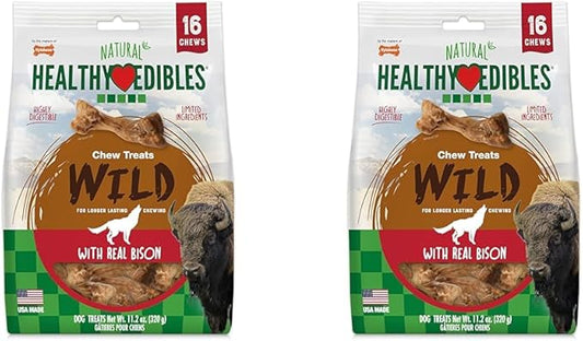 Nylabone Healthy Edibles WILD Natural Long-Lasting Bison Flavor Bone Chew Treats for Dogs, Small (16 Count) (Pack of 2)