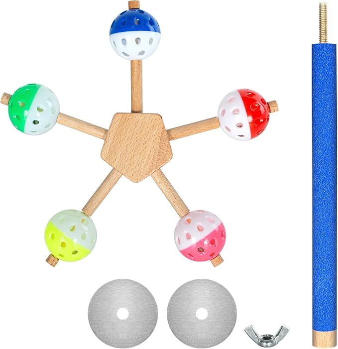 OIIBO Perch Toy with Rotating Balls for Birds, Rough-surfaced Natural Bird Toy Puzzle Parrot Toys Boredom Reducing Bird Foraging Toys for Cockatiel, Parakeets, Parrots, Budgies, Lovebird, Conures