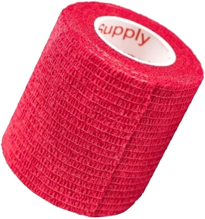 2 Inch Vet Wrap Tape Bulk (Red) (Pack of 24) Self Adhesive Adherent Adhering Flex Bandage Grip Roll for Dog Cat Pet Horse