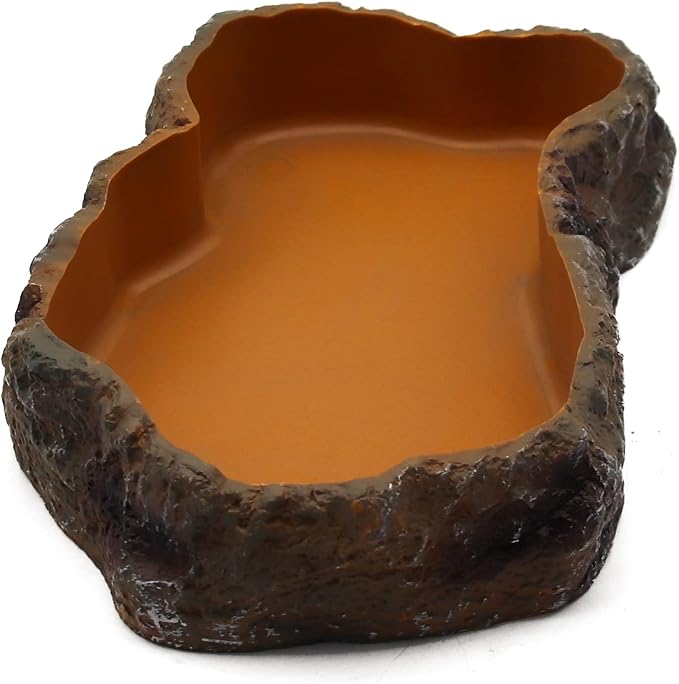 Reptile Water Dish,Resin Reptile Rock Food Feeder Bowl, Water and Food Bowl,Terrarium Decor for Leopard Gecko, Lizard,Spider,Turtle,Scorpion, Chameleon,Hermit Crabs (M, Orange)