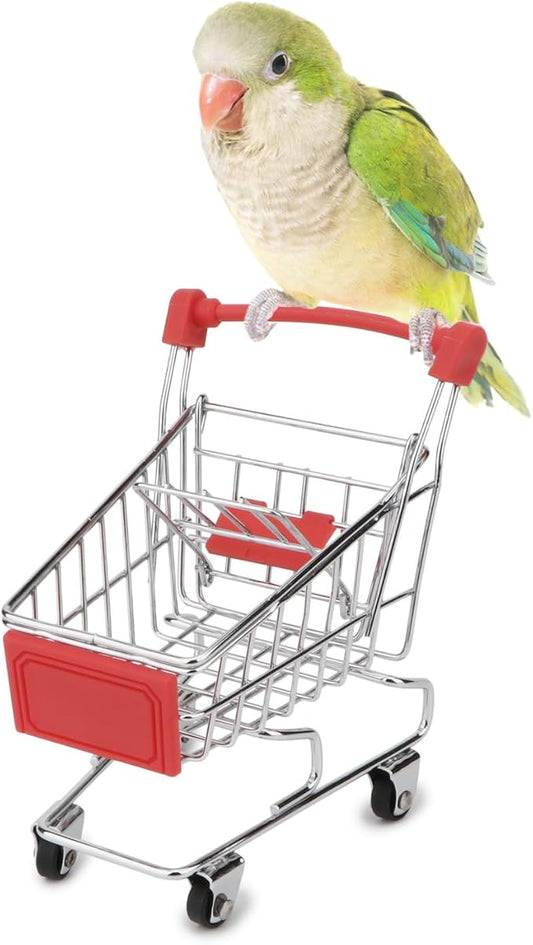 Hypeety Mini Shopping Cart Trolley Bird Parrot Pet Intelligence Utility Handcart Model Storage Toy Decoration Toys (Red)