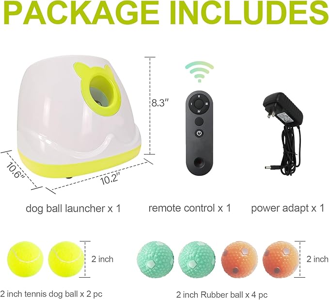 BESTHLS Automatic Ball Launcher for Dogs Interactive Tennis Ball Thrower Machine for Small Medium Dogs Fetching Distance 10-30ft, 6pc Balls Included (White2, with Remote)