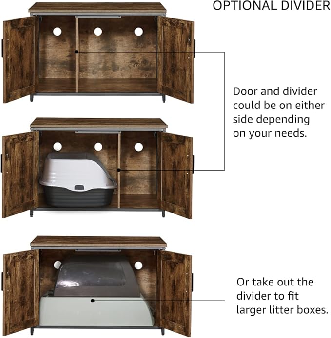 unipaws Large Cat Litter Box Enclosure with Top Opening, XL Cat Washroom Bench Furniture, Extra Large Cat Boxes, Cabinet for Large Cat, High Jumbo Automatic Litter Box Cover Hidden