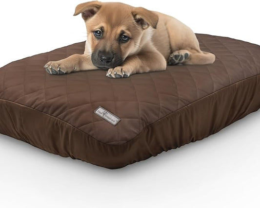 Paw Inspired Waterproof Fitted Cover for Dog Bed | Washable Bed Protector for Dog Mattress | Removable Replacement Cover Ideal for 36-Inch Pet Bed (Dark Brown)