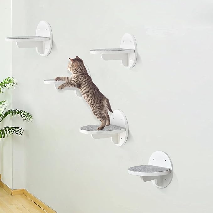 Y&ME YM 3-Packs Cat Climbing Shelves Wall Mounted, Cat Wall Steps Shelves, Cat Wall Shelves with Scratching Pad, Cat Wall Furniture for Cats Sleep Climb Play, Cat Shelves Cat Stairs Cat Ladder (White)