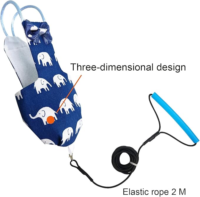 VANFAVORI Bird Diaper Harness Flight Suit Clothes with 80 Inch Flying Leash for Parrots Cockatiel Pet Birds Including A Cotton Pad, S Size, Elephant