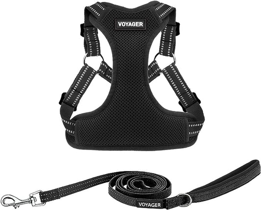 Best Pet Supplies Voyager Adjustable Dog Harness Leash Set with Reflective Stripes for Walking Heavy-Duty Full Body No Pull Vest with Leash D-Ring, Breathable All-Weather - Harness (Black), S