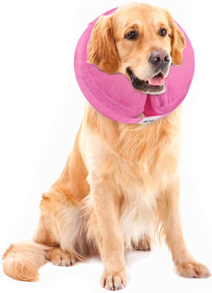 Inflatable Dog Cone,Adjustable Recovery Collar for Dogs After Surgery,Prevent from Biting & Scratching,Not Block Vision (L, Pink)