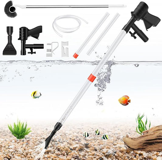 Aquarium Gravel Cleaner, Quick Water Changer, Gravel Vacuum for Aquarium with Air-Pressing Button, Fish Tank Cleaner, Vacuum Gravel Cleaner Kit for Water Changing Sand Washing Fish Tank Cleaning Brush