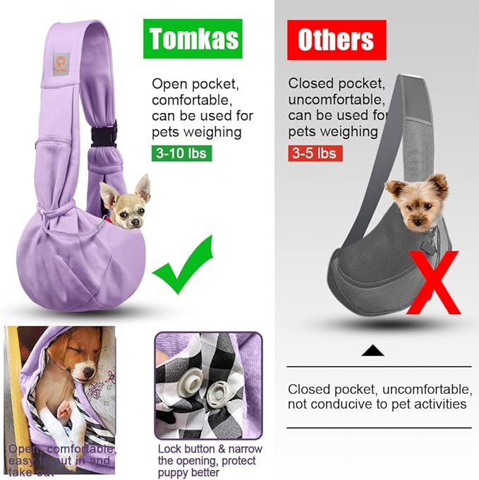 Tomkas Dog Sling Carrier for Small Dogs Puppy (Light Purple, Adjustable Strap & Zipper Pocket)