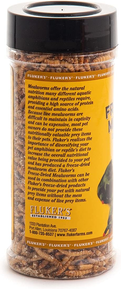 Fluker's Freeze Dried Insects, Nutrient, Packed Mealworms, Ideal for Lizards, Reptiles, Birds, Fish, Hedgehogs, 1.7 oz