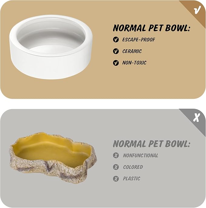 Worm Dish - Large 2 Pcs Reptile Food Water Bowl Lizard Gecko Ceramic Pet Bowls, Mealworms Bowl for Bearded Dragon Chameleon Hermit Crab Dubia Rock Reptile Cricket Dish Anti-Escape Mini Reptile Feeder