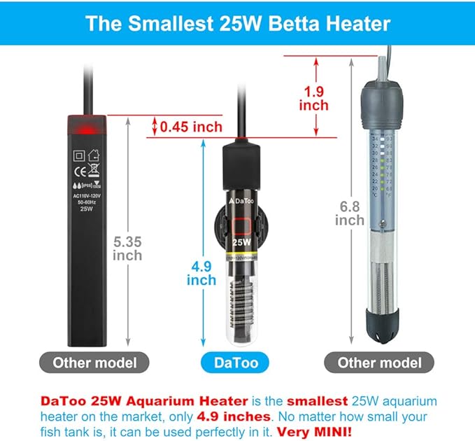 Mini Aquarium Heater 25W Small Fish Tank Heater 25 Watt with Free Thermometer Sticker