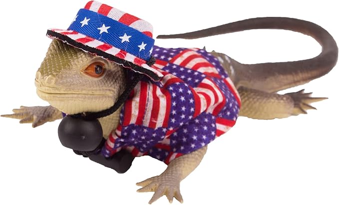 ADOGGYGO American Flag Bearded Dragon Hat Cloak USA Flag Lizard Patriotic Hat Cape Set, 4th of July Bearded Dragon Costume Accessories (4th of July)