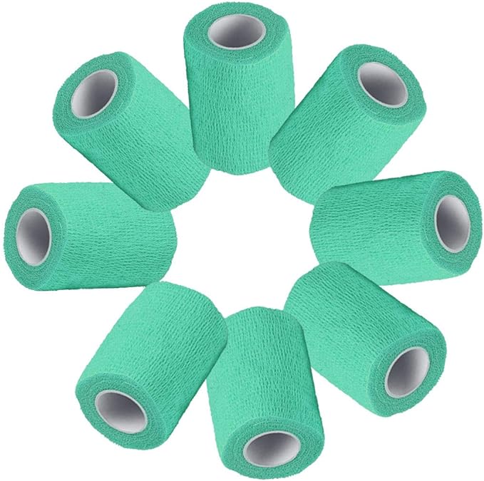 kathson 2“ × 8 ”Vet Wrap Tape Veterinarian Self Adhesive No Chew Bandage Wound Dressing Medical Bandage Gauze for Animals Pets Dogs Cats Horses Ear Feet Paw Tail Injury（Green)