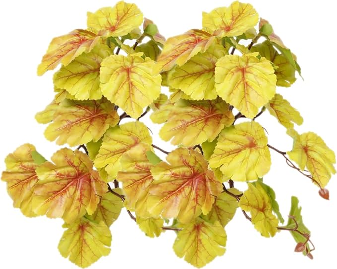 2Pack Reptile Fake Plants for Terrarium, Snake Tank Accessories, Habitat Decor Artificial Hanging Plants with Suction Cup - Fake Heuchera Micrantha Yellow