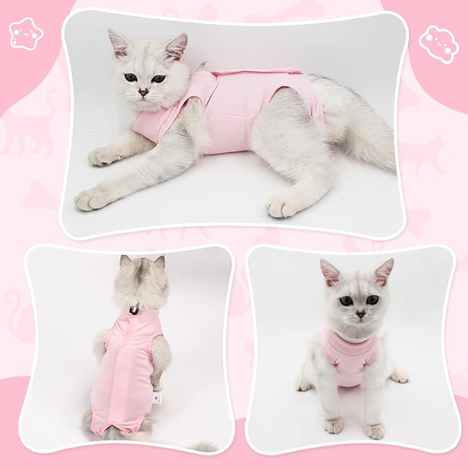 Cat Recovery Suit for Abdominal Wounds or Skin Diseases, Cat Onesie for Cats After Surgery Female Kitten Recovery Suit, Breathable E-Collar Alternative for Cats After Spay Anti Licking Wounds