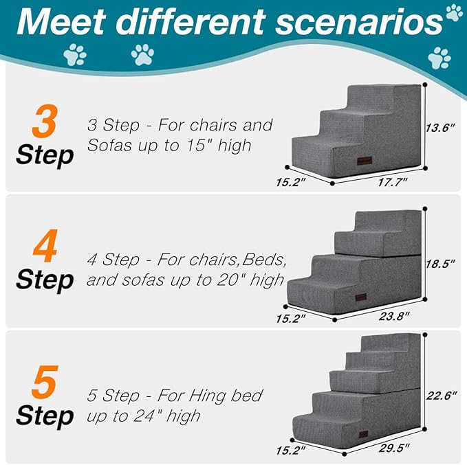 Dog Stairs for High Bed,5 Steps Pet Stairs for Small Dogs and Cats，Anti-Slip Removable Dog Steps for Bed,Bed Stairs for Dog,Grey