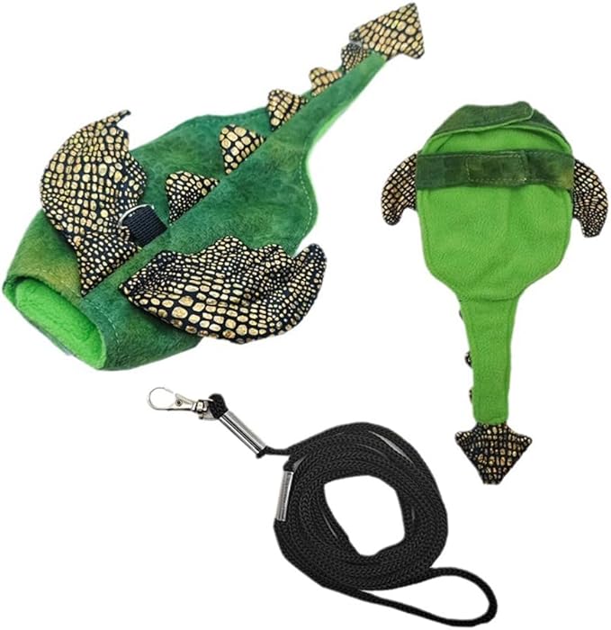 Bearded Dragon Harness Leash Soft Cotton Dinosaur Reptile Lizard Leash for Amphibians Small Pet Animals (Green)