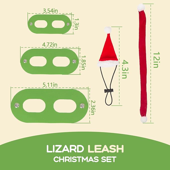 Christmas Bearded Dragon Santa Hat Bearded Dragon Leashes and Harnesses S/M/L 3 Size Lizard Harness Mini Santa Hats Scarf Adjustable Bearded Dragon Leash for Big Bearded Lizard