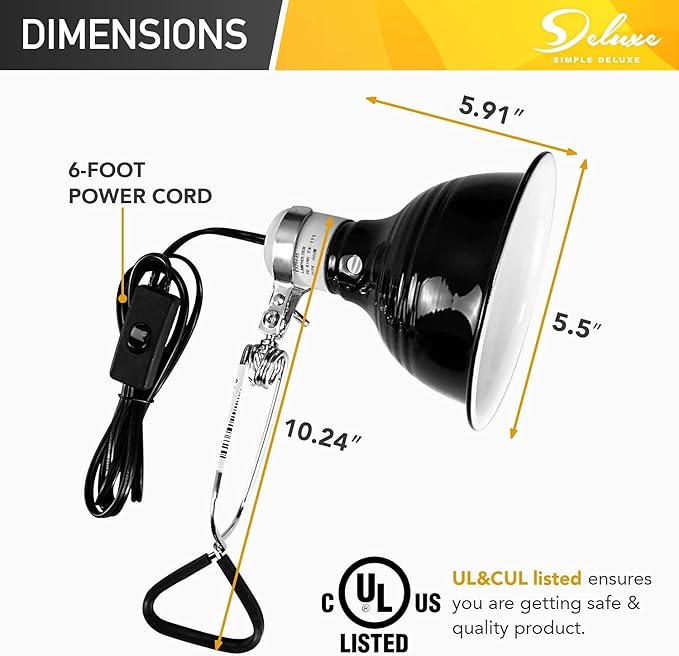Simple Deluxe 50W Reptile Ceramic Heat Bulb No Light Emitting with 5.5 Inch 60W Dome Light Clamp Lamp Fixture and Digital Thermostat Controller, for Incubating Chicken & Amphibian Pet