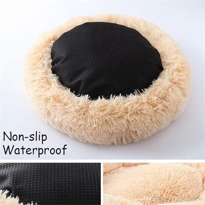 Cat Beds for Indoor Cats - Cat Bed Washable 20/24 inches, Dog Beds for Small Medium Dogs, Anti Anxiety Round Fluffy Plush Faux Fur Cat Bed, Thick Bottom (Medium, Tan)