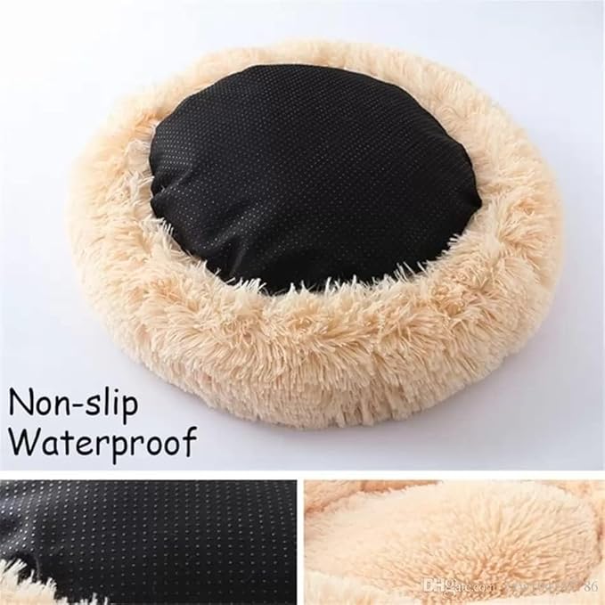 Cat Beds for Indoor Cats - Cat Bed Washable 24 inches, Dog Beds for Small Medium Dogs, Anti Anxiety Round Fluffy Plush Faux Fur Cat Bed, Thick Bottom (Large, Tan)