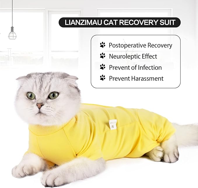 Cat Surgical Recovery Suit Professional for Male Female Dog Abdominal Wounds Cone E-Collar Alternative, Anti-Licking Or Skin Diseases Pet Surgical Recovery Pajama Suit, Soft Fabric Onesies for Cats