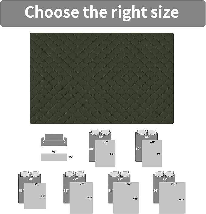 Easy-Going 100% Waterproof Dog Bed Cover Reversible Leak Proof Couch Cover Washable Sofa Cover Furniture Protector Blanket for Pets Kids Children Dog Cat (110x90 Inch, Army Green/Beige)