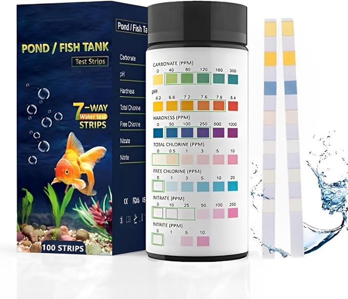 7 in 1 Aquarium Test Strips, 100 Strips Fish Tank Water Test Strips, Freshwater Saltwater Test Kit for pH, Carbonate, Alkalinity, Hardness, Chlorine, Nitrite