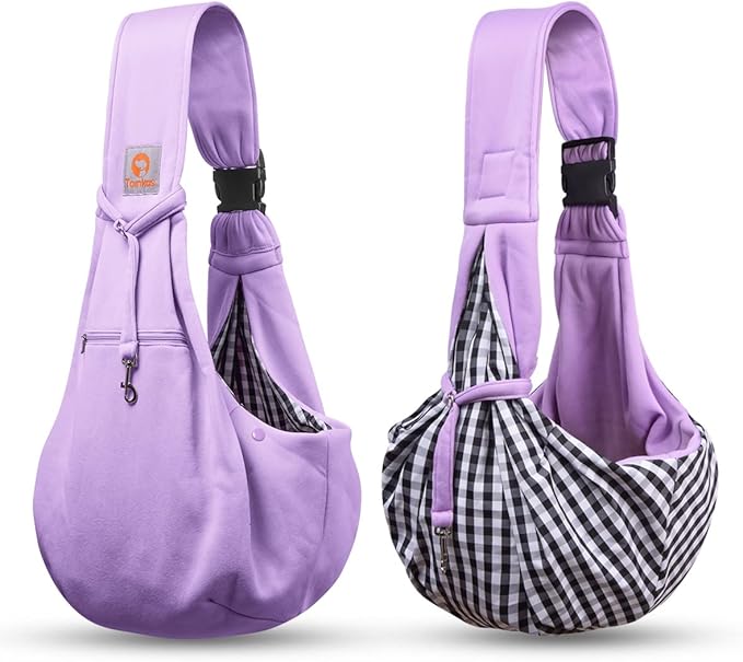 Tomkas Dog Sling Carrier for Small Dogs Puppy (Light Purple, Adjustable Strap & Zipper Pocket)