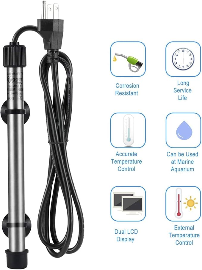 hygger Pinpoint Saltwater Aquarium Heater with Digital Thermostat IC Temp Controller, Titanium Tube Submersible Fish Tank Heater for Coral Reef 200 Watt