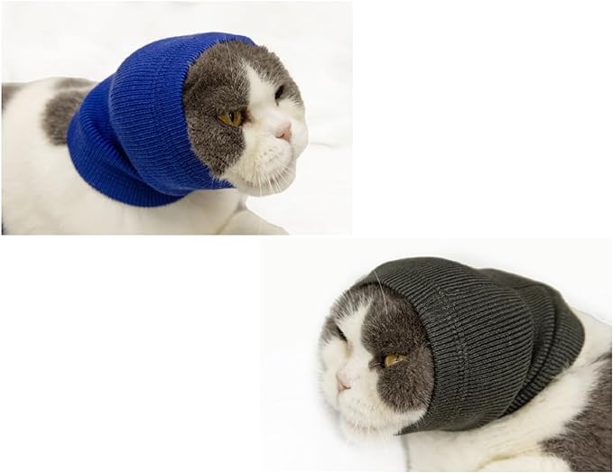 2 Pack Cat No Flap Ear Wrap, Hoodie Anxiety Pet Earmuffs No Flap Ear Wrap Cat Small in Bath - Blue+Grey S